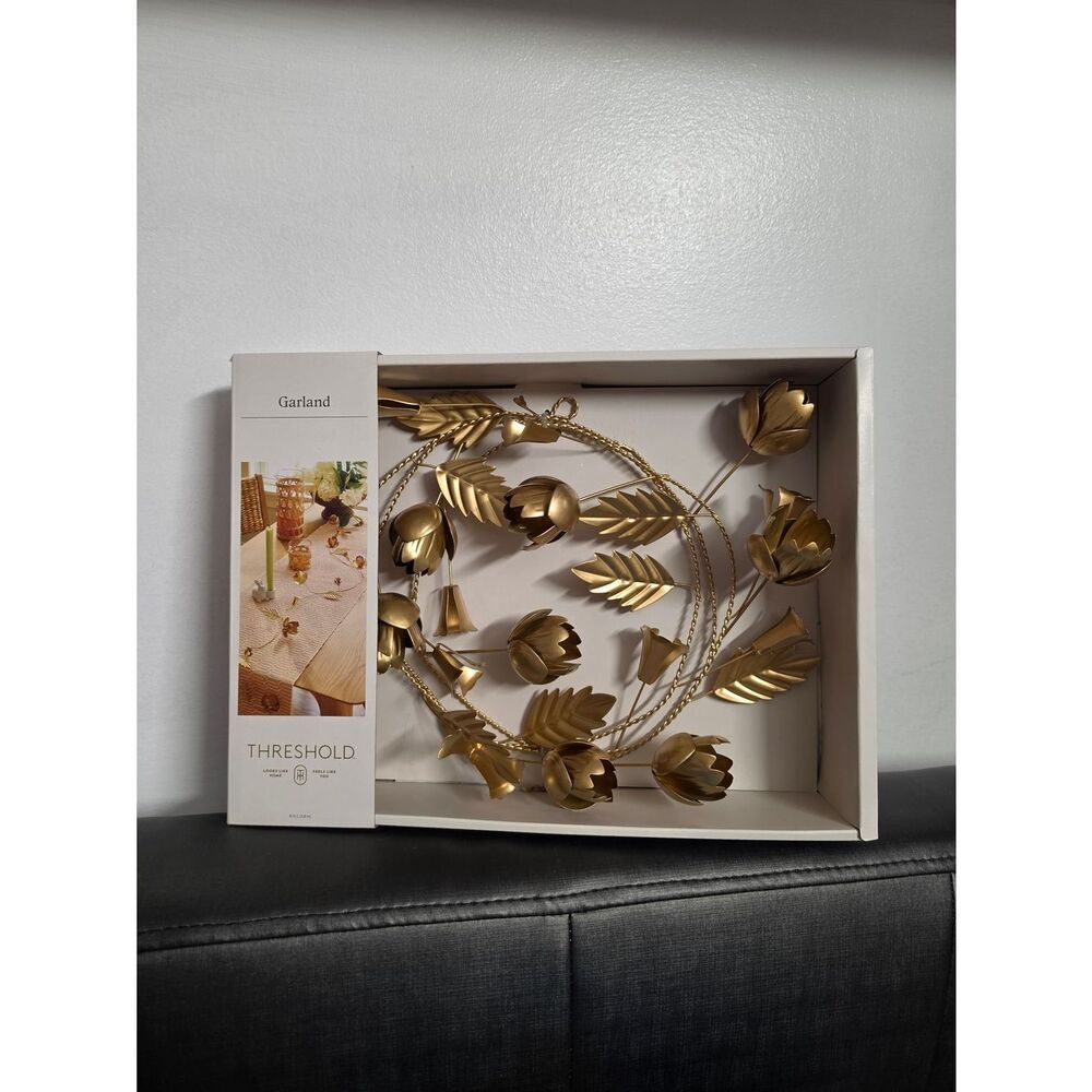Threshold Flower Garland NEW Target Spring Summer Garden Gold Metal 6’ long, New